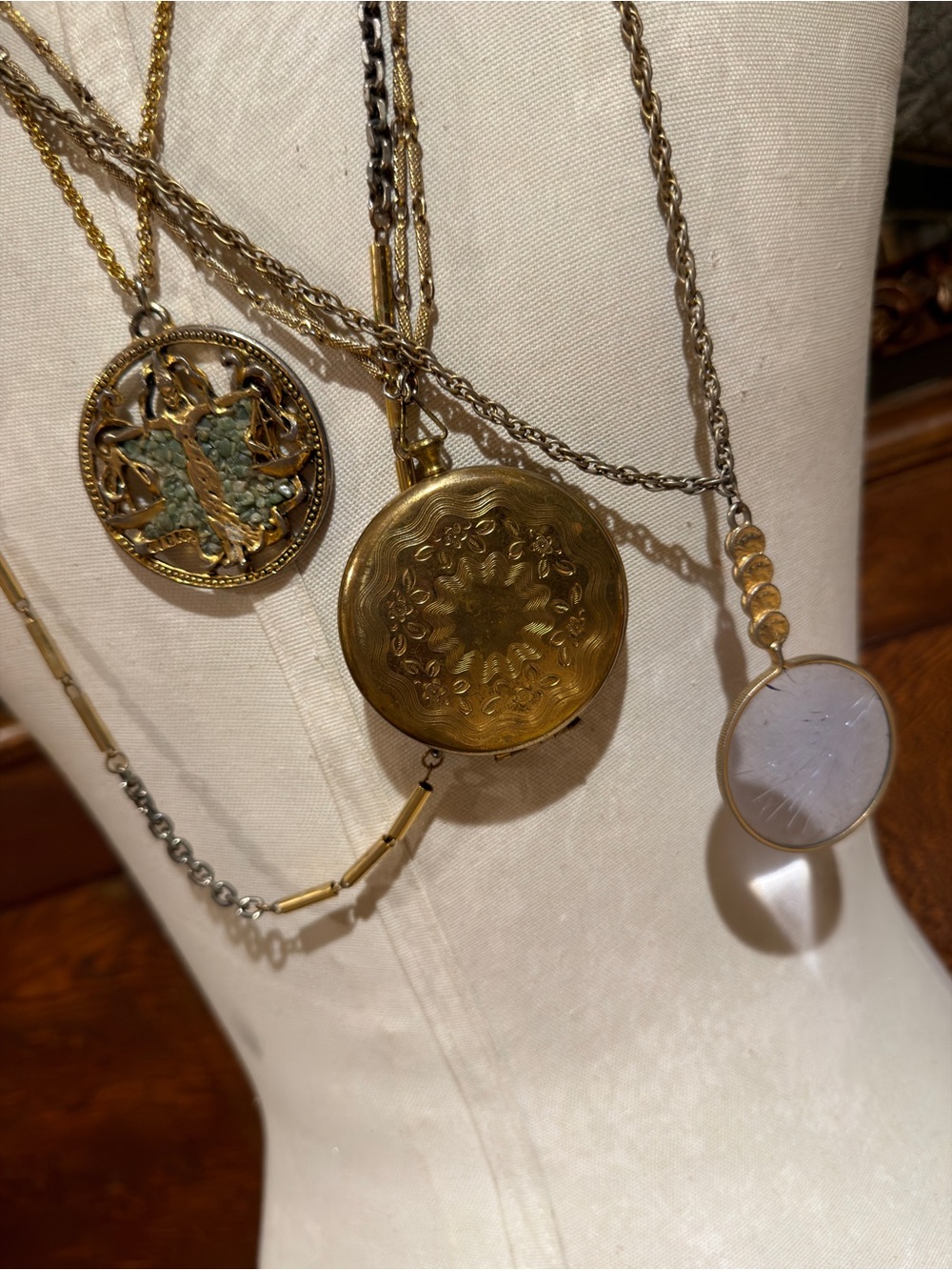 Vintage-Inspired Gold Tone Medallion Locket Necklace - Women Jewelry BUNDLE of 4